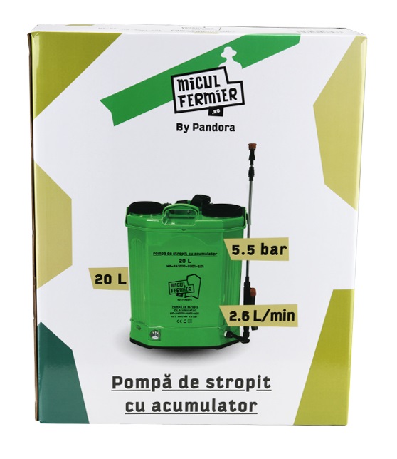 Pompa de stropit cu acumulator MICUL FERMIER MF-PA1010-S001-G01, 8 Ah, 5.5 bar, 2.6 l/min, volum rezervor 20 litri, lance 46-80 cm