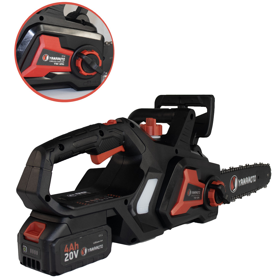 Fierastrau electric cu lant pe acumulator YAMAMOTO YM.126 13597, motor fara perii, lama 14 inch, 1 x Li-Ion 20V, 4 Ah, incarcator simplu