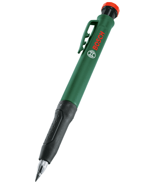 Creion marcare pentru gauri adanci BOSCH 1600A02E9C, mina din grafit HB, capac detasabil, corp din otel inoxidabil, 147 x 19 x 15 mm