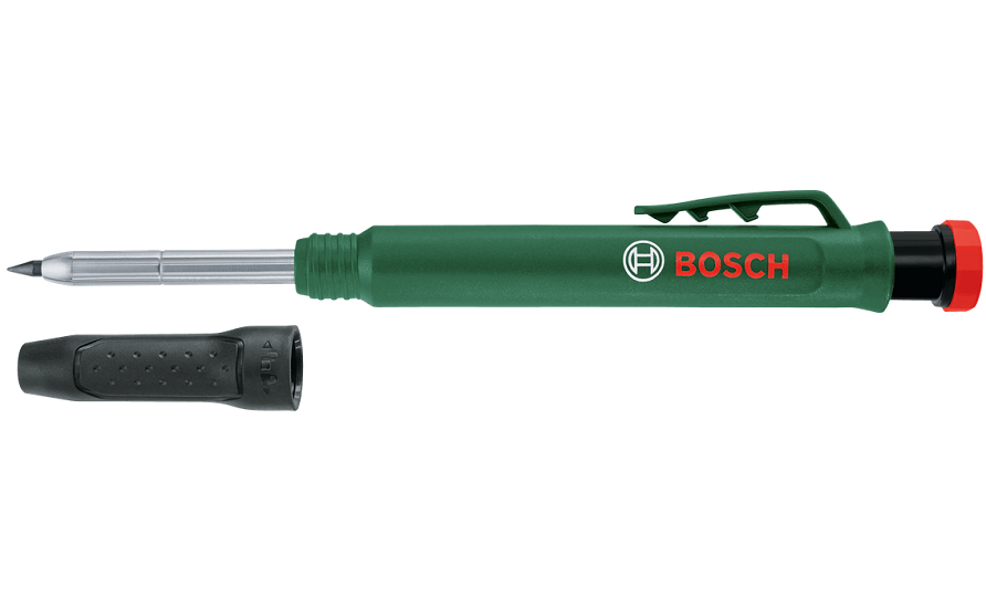 Creion marcare pentru gauri adanci BOSCH 1600A02E9C, mina din grafit HB, capac detasabil, corp din otel inoxidabil, 147 x 19 x 15 mm