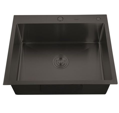 Chiuveta bucatarie MIXXUS HM5843-215 NANO-BLACK 3.0/0.8 13391, din inox, 580x430 mm, adancime cuva 215 mm, tabla 0.8 mm, sifon scurgere, negru