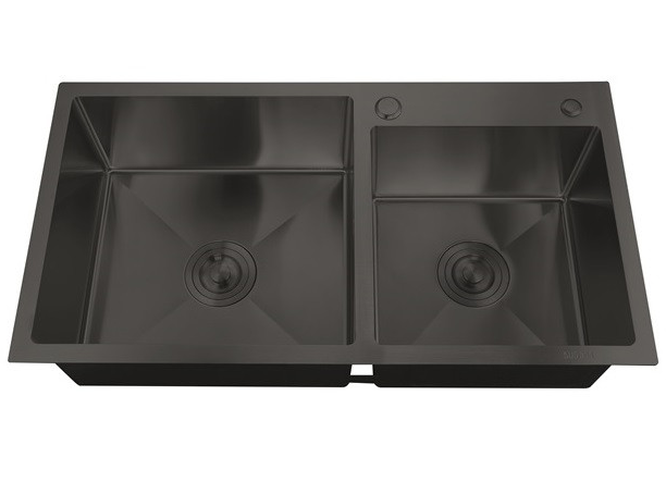 Chiuveta dubla bucatarie MIXXUS HM7849D-215 NANO-BLACK 3.0/0.8 13398, din inox, 780x490 mm, adancime cuva 215 mm, tabla 0.8 mm, sifon scurgere, negru