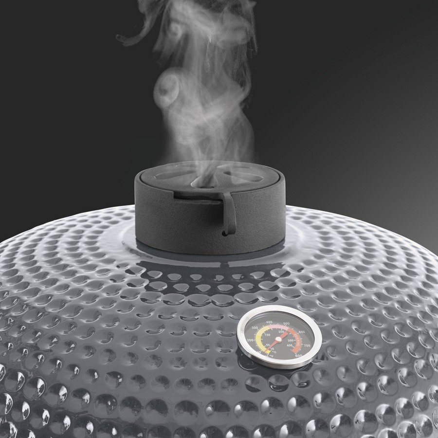 Gratar ceramic pe carbuni LANDMANN Kamado 00575, suprafata de gatit din otel inoxidabil, diametru 57 cm, 85 x 76 x 131 cm, cu termometru, gri, cu suport