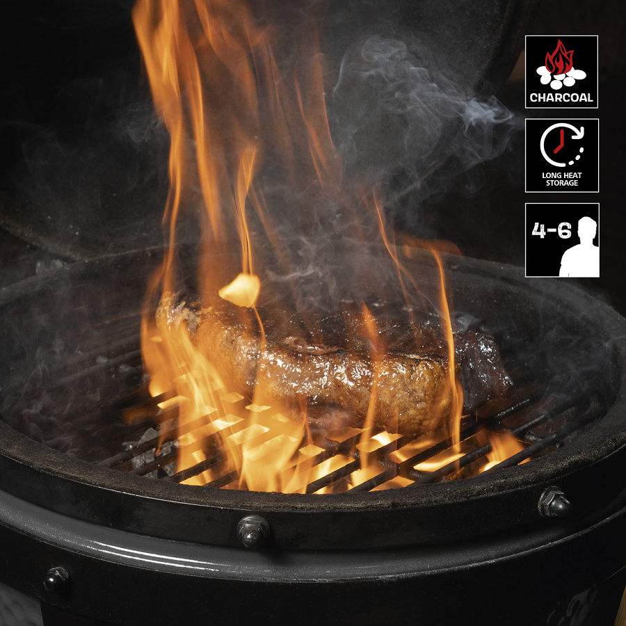 Gratar ceramic pe carbuni LANDMANN Kamado 00572, suprafata de gatit din otel inoxidabil, diametru 33.5 cm, 55 x 55 x 55 cm, cu termometru, gri, suport cu 4 picioare