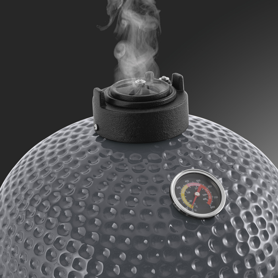 Gratar ceramic pe carbuni LANDMANN Kamado 00572, suprafata de gatit din otel inoxidabil, diametru 33.5 cm, 55 x 55 x 55 cm, cu termometru, gri, suport cu 4 picioare