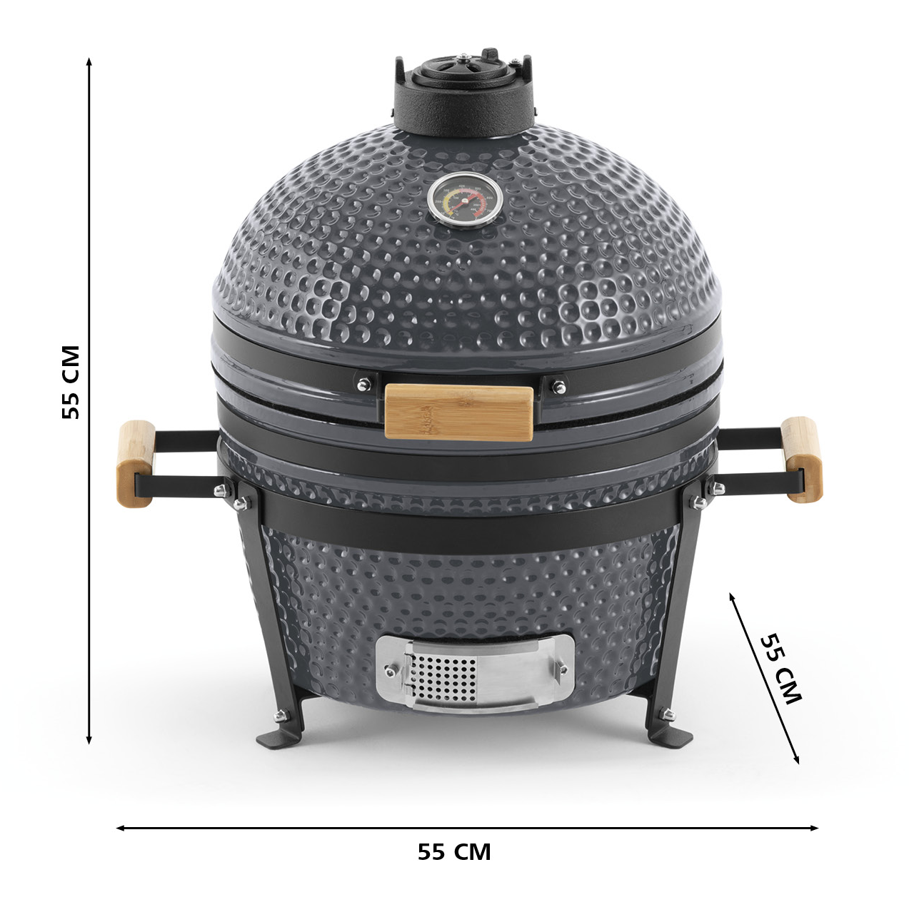 Gratar ceramic pe carbuni LANDMANN Kamado 00572, suprafata de gatit din otel inoxidabil, diametru 33.5 cm, 55 x 55 x 55 cm, cu termometru, gri, suport cu 4 picioare