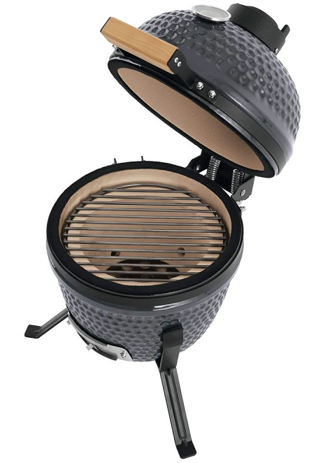 Gratar ceramic pe carbuni LANDMANN Kamado 00573, suprafata de gatit din otel inoxidabil, diam 27 cm, 44 x 44 x 55 cm, termometru, gri, suport 3 picioare