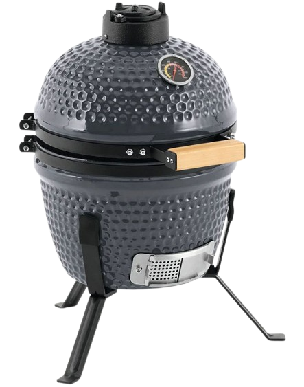 Gratar ceramic pe carbuni LANDMANN Kamado 00573, suprafata de gatit din otel inoxidabil, diam 27 cm, 44 x 44 x 55 cm, termometru, gri, suport 3 picioare