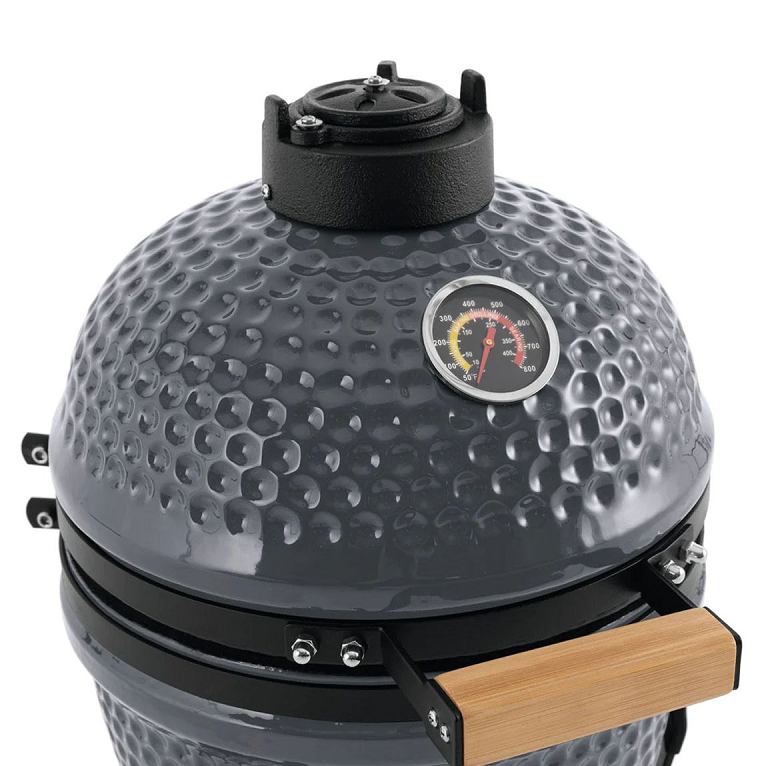 Gratar ceramic pe carbuni LANDMANN Kamado 00573, suprafata de gatit din otel inoxidabil, diam 27 cm, 44 x 44 x 55 cm, termometru, gri, suport 3 picioare