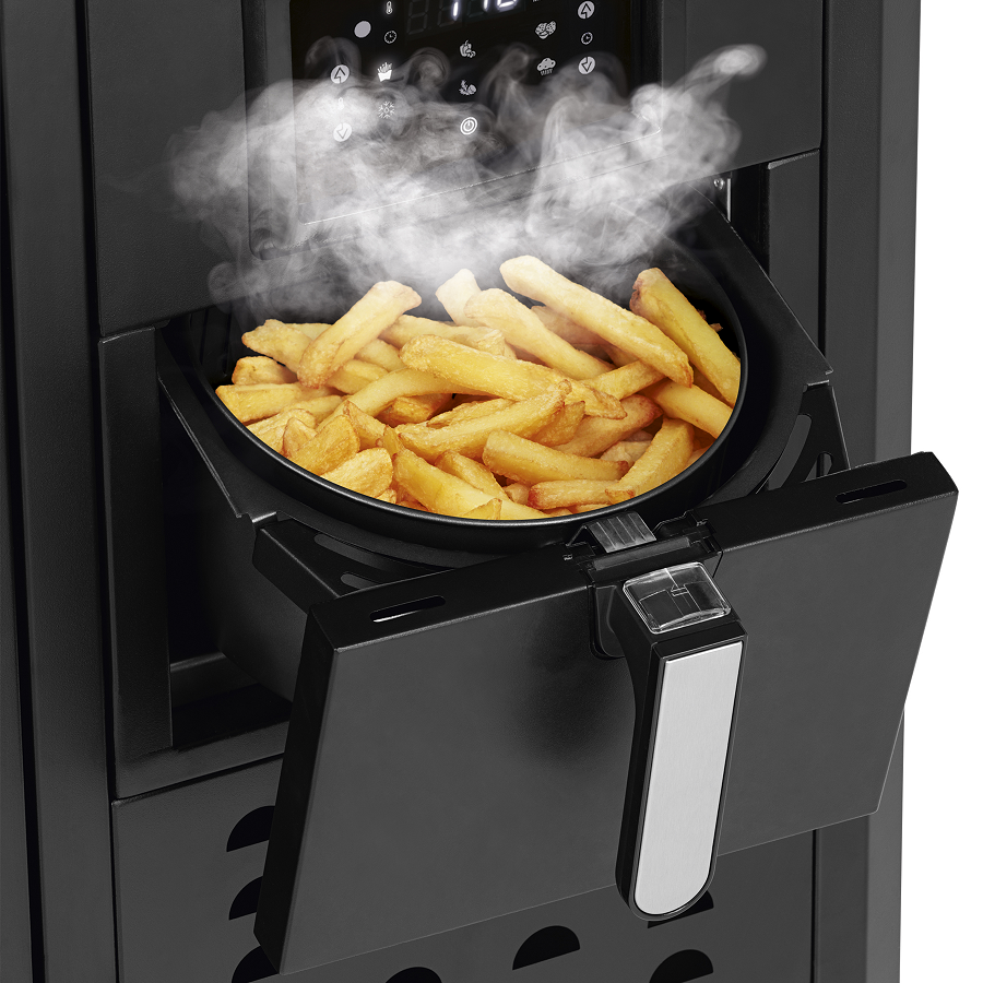 Gratar pe gaz LANDMANN Fryton 4.1 06196, cu airfrier incorporat, 64 x 40 cm, suprafata de gatit din fonta, cu termometru, display LED, cu regulator presiune