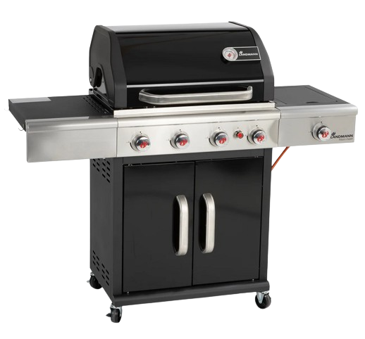 Gratar pe gaz si carbune LANDMANN Triton 4.1 Gas-To-Coal 04585, suprafata de gatit din fonta/otel inoxidabil, 4 arzatoare gaz, 3.5 kW, 125 x 57 x 120 cm