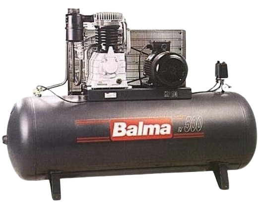 Compresor profesional BALMA NS59S-500-FT10 4116020024, 7.5 kW, 380V, 11 bar, 2 pistoane, aer aspirat 1210 l/min, aer refulat 958 l/min, butelie 500 L