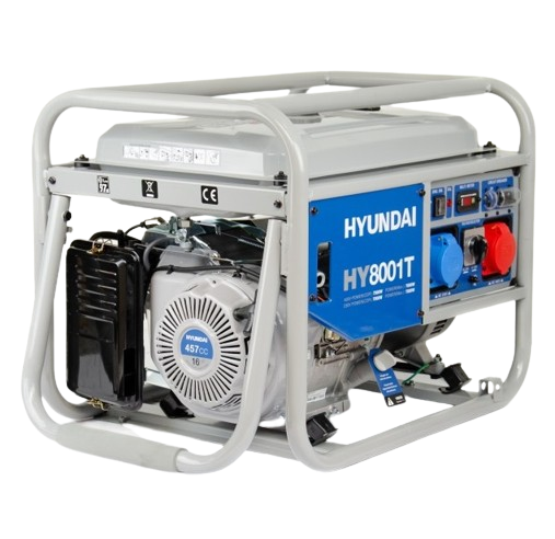 Generator de curent electric trifazat HYUNDAI HY-8001T, 7 kW, motor benzina 16 CP, 457 CC, 2 x 230V / 16A (AC) + 1 x 230V / 32 A (AC)