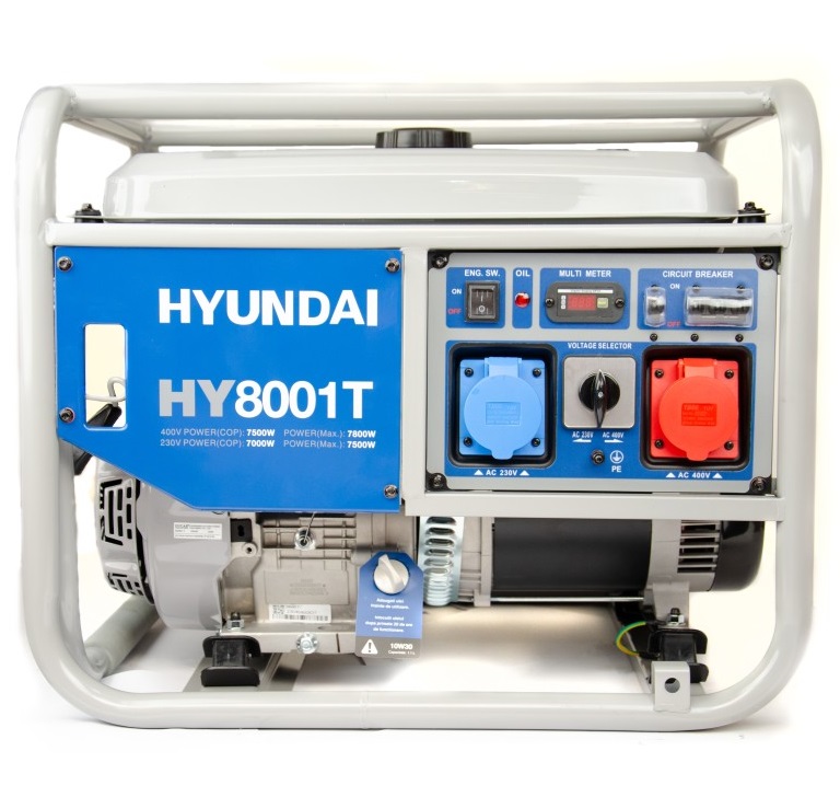 Generator de curent electric trifazat HYUNDAI HY-8001T, 7 kW, motor benzina 16 CP, 457 CC, 2 x 230V / 16A (AC) + 1 x 230V / 32 A (AC)