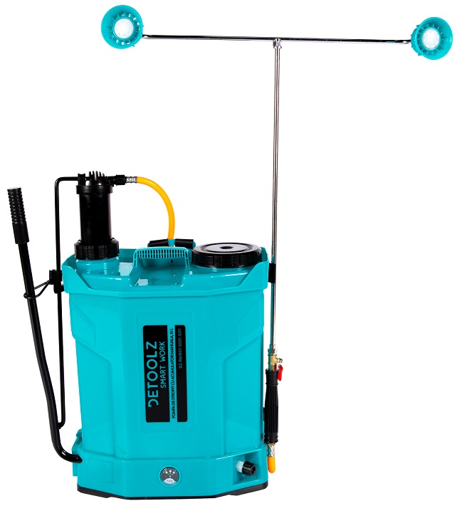 Pompa de stropit 2 in 1 DETOOLZ DZ-PA1007-S001-G01, volum rezervor 16 litri, debit 2.6 l/min, presiune 5.5 bar, actionare manuala + acumulator 8 Ah
