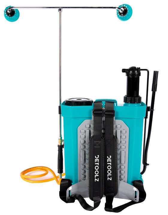 Pompa de stropit 2 in 1 DETOOLZ DZ-PA1007-S001-G01, volum rezervor 16 litri, debit 2.6 l/min, presiune 5.5 bar, actionare manuala + acumulator 8 Ah