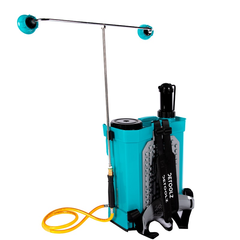 Pompa de stropit 2 in 1 DETOOLZ DZ-PA1007-S001-G01, volum rezervor 16 litri, debit 2.6 l/min, presiune 5.5 bar, actionare manuala + acumulator 8 Ah