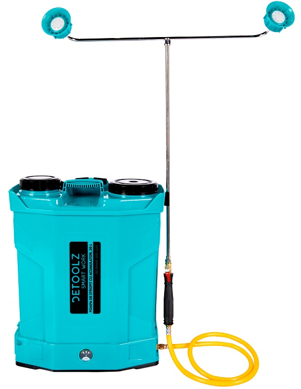 Pompa de stropit cu acumulator DETOOLZ DZ-PA1006-S001-G01, 8 Ah, volum rezervor 16 litri, debit 2.6 l/min, presiune 5.5 bar, tija 56-97 cm