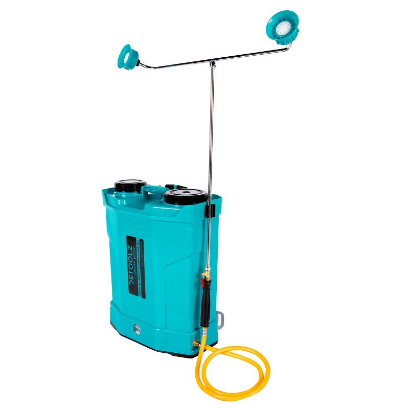 Pompa de stropit cu acumulator DETOOLZ DZ-PA1006-S001-G01, 8 Ah, volum rezervor 16 litri, debit 2.6 l/min, presiune 5.5 bar, tija 56-97 cm