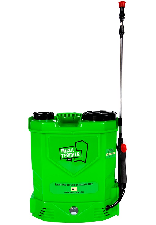 Pompa de stropit cu acumulator MICUL FERMIER MF-PA1004-S001-G01, 8 Ah, volum rezervor 12 litri, debit 2.9 l/min, presiune 5.5 bar, tija 45-77cm