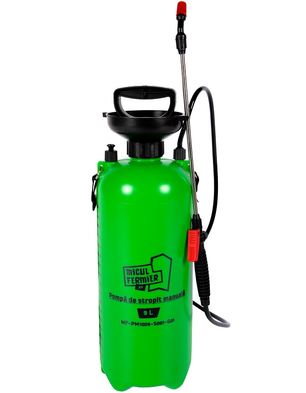 Pompa de stropit manuala MICUL FERMIER MF-PM1009-S001-G01, volum rezervor 9 litri, debit 2 - 2.5 l/min, presiune 2.5 bar, tija 45-77 cm