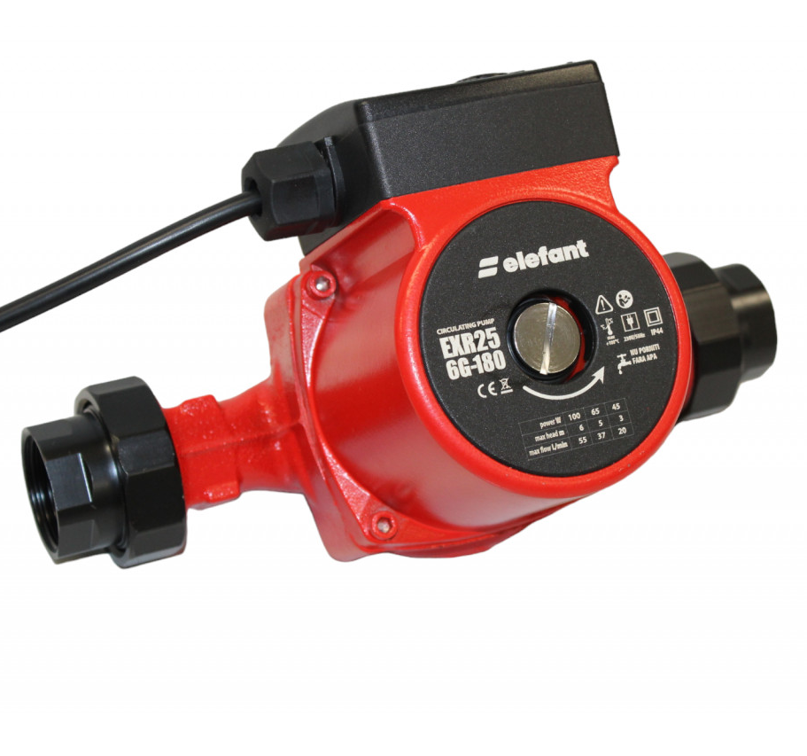 Pompa de recirculare apa ELEFANT EXR25 6G-180 13860, 100 W, debit 55 l/min, inaltime maxima 6.5 m, 3 trepte putere, racord 1 inch