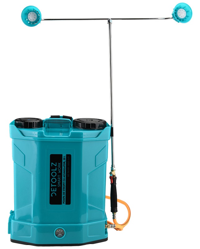 Pompa de stropit cu acumulator DETOOLZ DZ-PA1011-S001-G01, 8 Ah, volum rezervor 20 litri, debit 2.6 l/min, presiune 5.5 bar, tija 56-97 cm