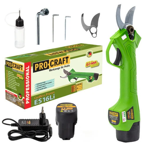 Foarfeca pentru crengi cu acumulator PROCRAFT ES16Li 13907, grosime max taiere 25 mm, lungime lama 35 mm, 1 x acumulator Li-Ion 16V, 2 Ah