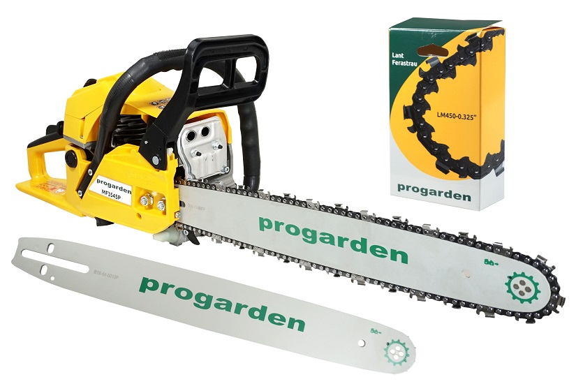 Pachet motoferastrau ProGARDEN MF3545P, motor benzina 2T, 55 CC, 3.4 CP, 2.5 kW, lungime taiere 450 mm, cu 2 x lama si lant 450 mm, 0.325