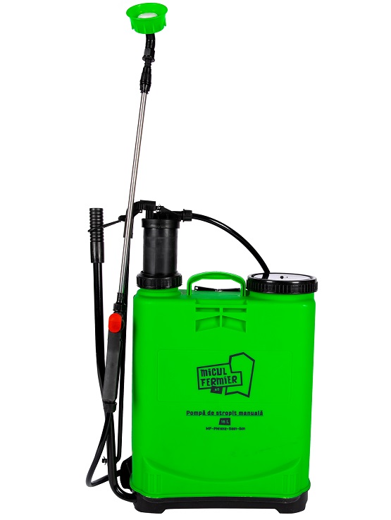 Pompa de stropit manuala MICUL FERMIER MF-PM1012-S001-G01, volum rezervor 16 litri, debit 2-2.5 l/min, 2.5 bar, lance telescopica 45-77 cm