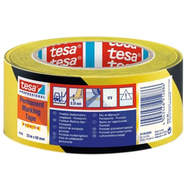 Banda pentru marcare TESA 04169-00063-94, lungime 33 metri, latime 50 mm, culoare galben/negru