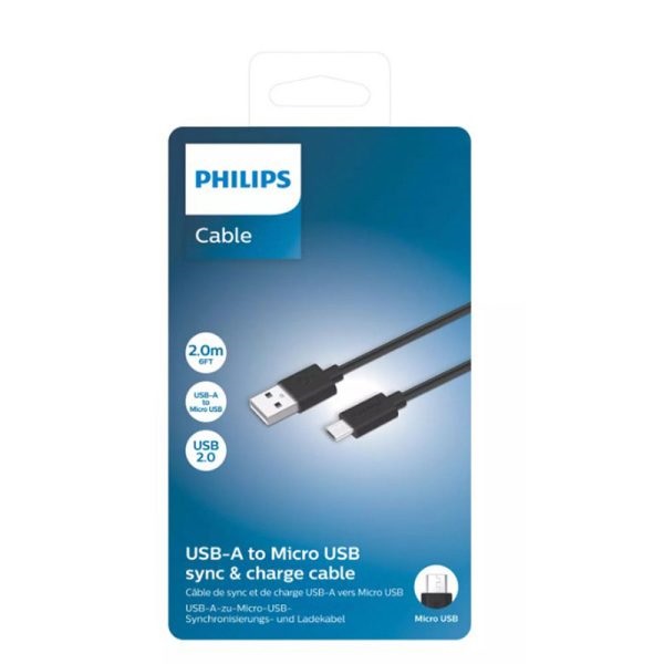 Cablu de date/incarcare telefoane PHILIPS DLC3106U/03, lungime 2 metri, de la USB-A la Micro USB