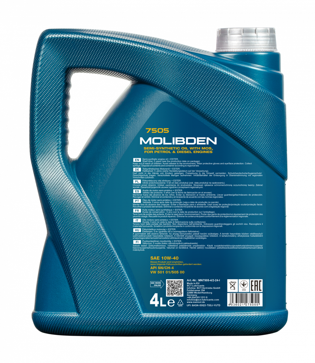 Ulei motor MANNOL MOLIBDEN BENZIN 10W40 MN7505-4, volum 4 litri, semi sintetic