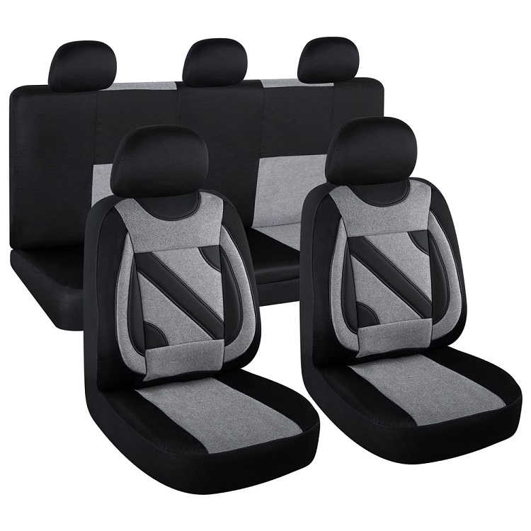 Set huse scaune auto universale UMBRELLA Nero 108820, gri/negru, material textil cu insertii piele ecologica, compatibile cu cu sistem AIRBAG