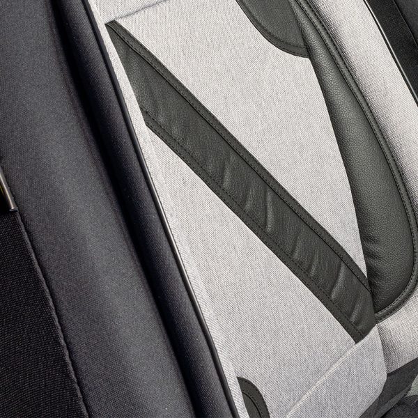 Set huse scaune auto universale UMBRELLA Nero 108820, gri/negru, material textil cu insertii piele ecologica, compatibile cu cu sistem AIRBAG
