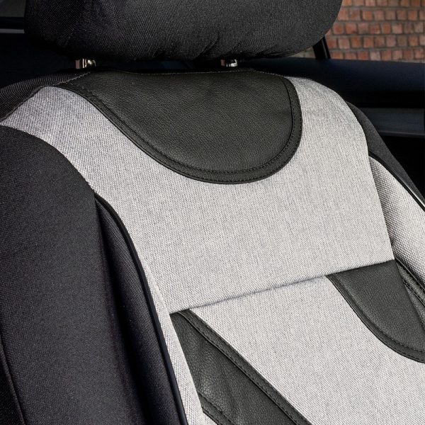 Set huse scaune auto universale UMBRELLA Nero 108820, gri/negru, material textil cu insertii piele ecologica, compatibile cu cu sistem AIRBAG