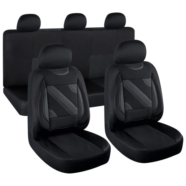 Set huse scaune auto universale UMBRELLA Nero 108817, negru, material textil cu insertii piele ecologica, compatibile cu cu sistem AIRBAG