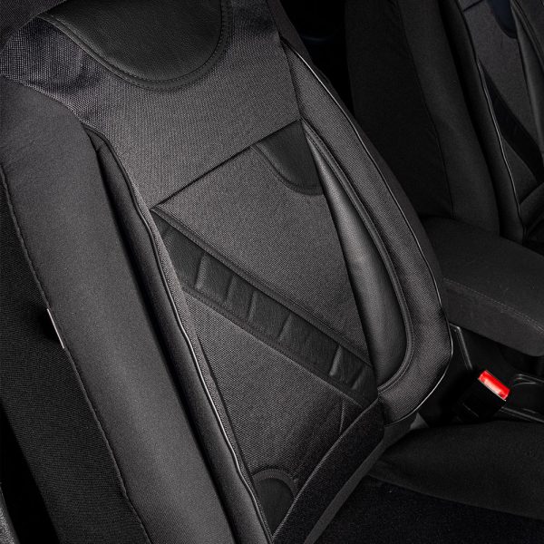 Set huse scaune auto universale UMBRELLA Nero 108817, negru, material textil cu insertii piele ecologica, compatibile cu cu sistem AIRBAG