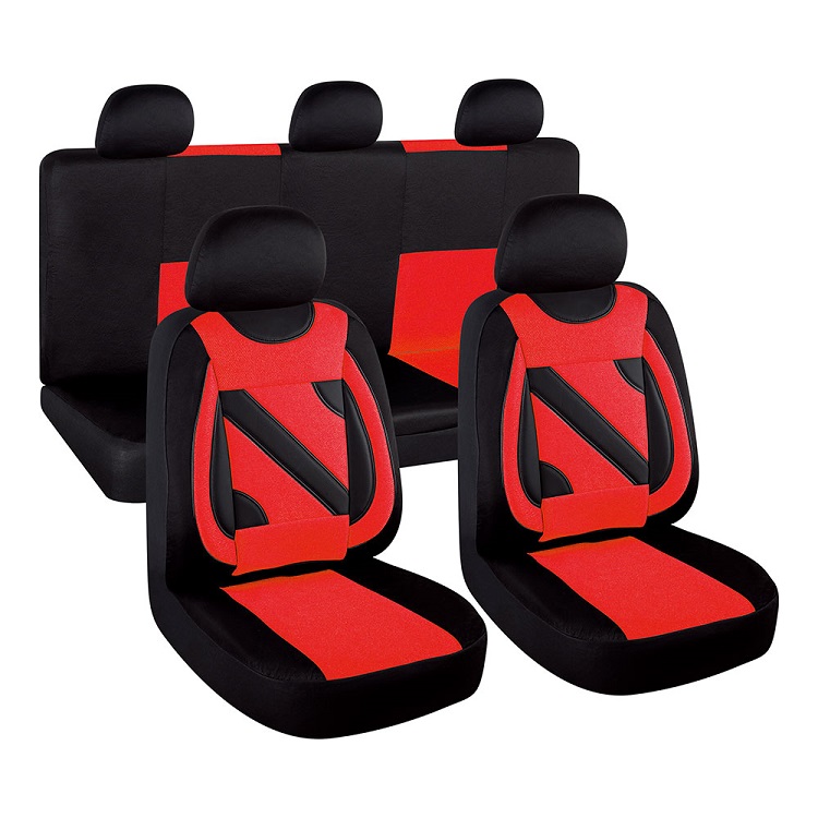 Set huse scaune auto universale UMBRELLA Nero 108819, rosu/negru, material textil cu insertii piele ecologica, compatibile cu cu sistem AIRBAG