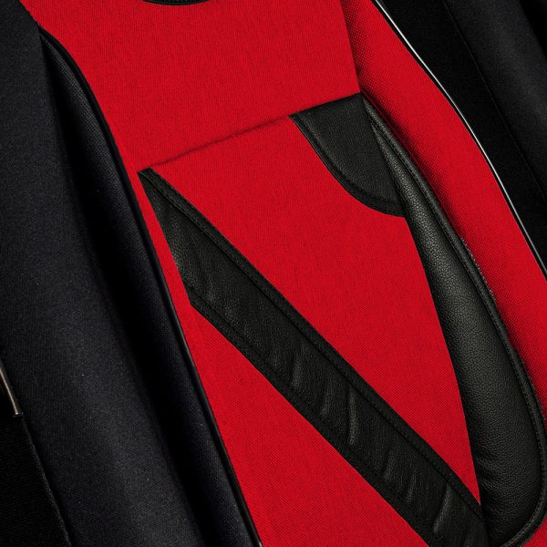 Set huse scaune auto universale UMBRELLA Nero 108819, rosu/negru, material textil cu insertii piele ecologica, compatibile cu cu sistem AIRBAG