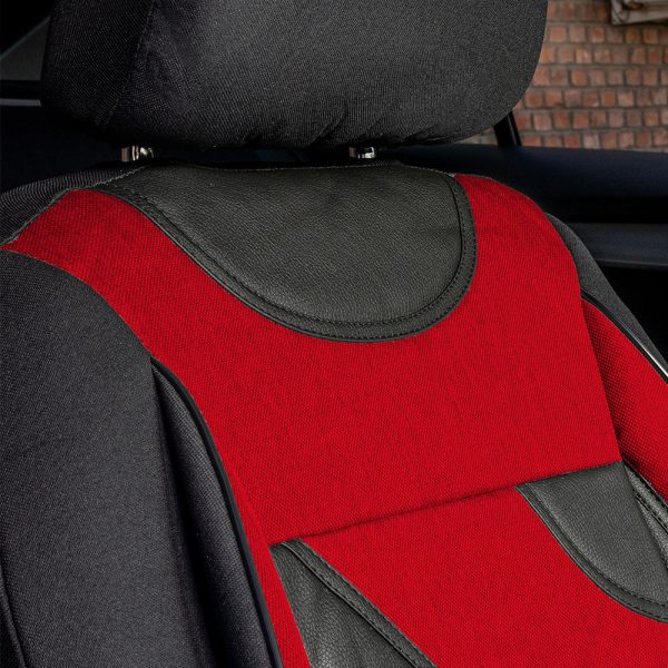 Set huse scaune auto universale UMBRELLA Nero 108819, rosu/negru, material textil cu insertii piele ecologica, compatibile cu cu sistem AIRBAG