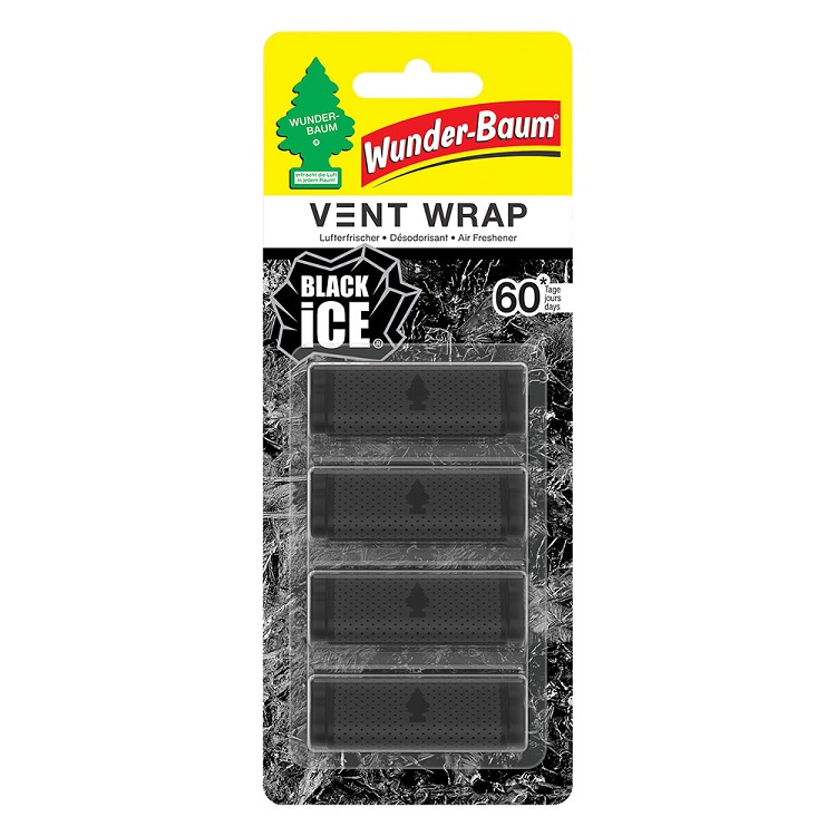 Set 4 odorizante auto pentru grila aerisire WUNDER-BAUM Black Ice, fara lichid, parfum 60 zile