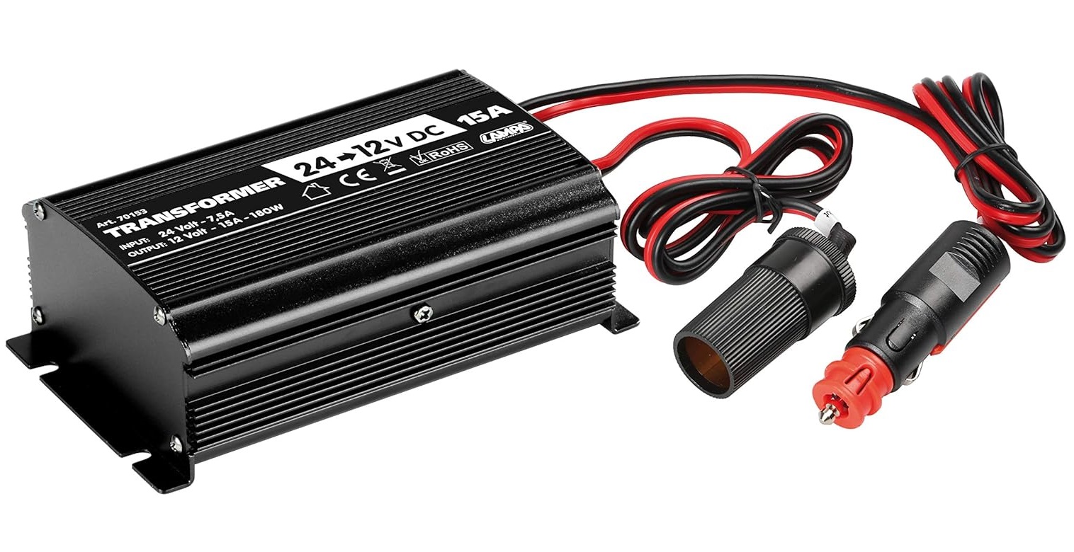 Invertor auto LAMPA 70153, de la 24V la 12V, converter 15A, cablu 75 cm