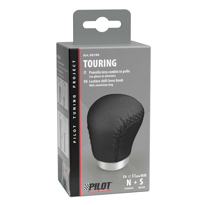 Nuca pentru schimbator viteze LAMPA Touring 00190, din piele, cu inel aluminiu, universala, negru