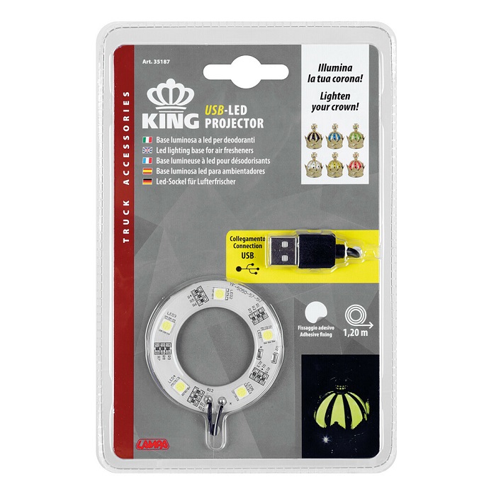 Proiector LED pentru odorizant auto LAMPA 35187, cablu USB 120 cm, prindere cu adeziv, pentru odorizantul auto King