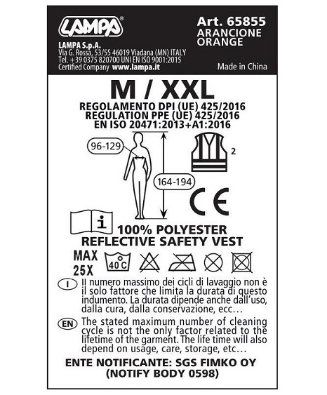 Vesta reflectorizanta LAMPA 65855, marime universala M-XXL, portocaliu
