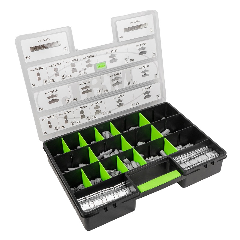 Set 330 contragreutati pentru echilibrare jante aliaj/otel JBM 53864, greutati 5 g - 40 g, cutie 54x8x28 cm