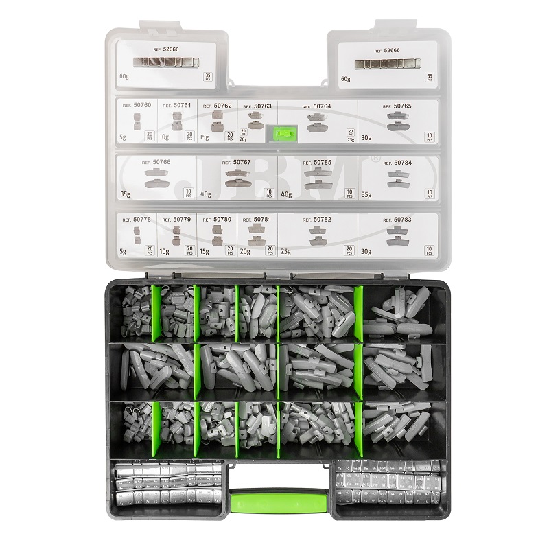 Set 330 contragreutati pentru echilibrare jante aliaj/otel JBM 53864, greutati 5 g - 40 g, cutie 54x8x28 cm