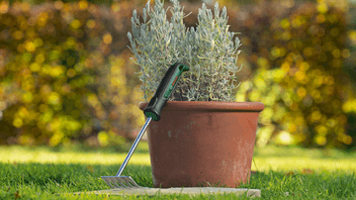 Grebla de mana pentru gradinarit BOSCH Garden Hand Rake L 06008B5700, 320 x 87 x 79 mm, din otel inoxidabil, maner TPR aderent