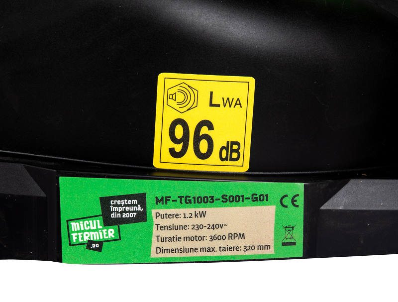 Masina electrica pentru tuns gazon MICUL FERMIER MF-TG1003-S001-G01, 1.2 kW, latime taiere 32 cm, 3 nivele taiere, 25-65 mm, cos colector 30 litri